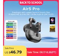 Écouteurs sans fil SOUNDPEATS Air5 Pro, réduction de bruit hybride adaptative 55 dB, Bluetooth 5.4, écouteurs Hi-Res LDAC AptX sans perte, 6 micros AI ENC White