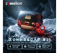 Écouteurs sans fil TWS Zombi Cat B23 avec design graffiti, Bluetooth 6.0, OWS, à clip d'oreille, traducteur IA et application intelligente Black