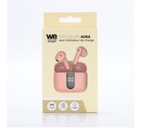 Ecouteurs sans-fil avec indicateur de charge AURA, Bluetooth, batterie intégrée 40mAh, Boitier de recharge 400mAh, ANC, rose