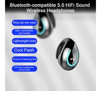 Écouteurs sans fil YX08, 1 pièce, anneau de caisson de basses, Clip d'oreille avec indicateur de mode, compatible Bluetooth 5.0, oreillettes sans fil pour affaires, fourniture de sport-Noir