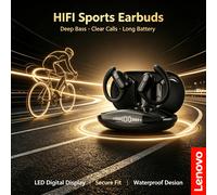 Écouteurs sportifs Lenovo XT80 TWS à crochet d'oreille, casques sans fil Bluetooth, écouteurs de jeu stéréo HiFi, ajustement confortable, affichage LED de la puissance XT80 Black