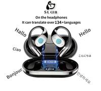 Écouteurs traducteurs IA Bluetooth 6.1, 154 langues, TWS ouverts, ENC, Hi-Fi, enregistrement, pour iPhone 16/15, Android, PC et Windows noir