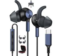 Écouteurs USB C Filaires Sport pour Samsung A16 A56 A36 S25 HiFi Stéréo Magnétique Écouteur USB Type C Casque Intra Auriculaire avec Micro pour iPhone 16 15 Pixel 9a 8 One Plus Course/Gym/Jogging Noir