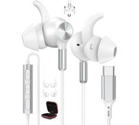 Écouteurs USB C Filaires Sport pour Samsung A16 A56 A36 S25 HiFi Stéréo Magnétique Écouteur USB Type C Casque Intra Auriculaire avec Micro pour iPhone 16 15 Pixel 9a One Plus Course/Gym/Jogging Blanc