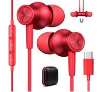 Écouteurs USB C pour Galaxy A55 A35 A16 5G A54 A34 Samsung S24 S23, Intra-Auriculaires Casque Type C avec Microphone Sport,Rouge
