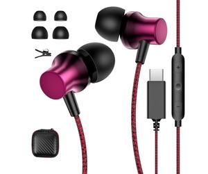 Écouteurs USB C pour iPhone 16e 15 Pro Max Galaxy A56 A55 A36 A35 A54 5G,Magnétique Type C Casque avec Câble et Microphone Stéréo HiFi Filaire pour Samsung S25 S24 iPad Pixel 9a 8 Mi Poco X7 Pro,Rouge