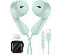 Écouteurs USB C pour Pixel 9 8 Pro 7a Google 7 5G Samsung A34 A54,Type C Casque avec Câble,Intra-Auriculaires USB C Écouteurs avec Microphone pour iPhone 16 15 Pro Galaxy A33 A53 S24 POCO X6 Pro,Vert
