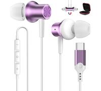 Ecouteurs USB C pour Samsung S25 A16 A55 A35 A36 A56 S24 S23 Écouteurs USB Type C Filaire Casque Intra Auriculaire Magnétique avec Micro pour iPhone 16e 16 15 Pixel 9 8a 7 POCO X7 Pro Violet