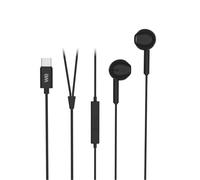 Ecouteurs WE avec connecteur USB-C de couleur noir Câble 1,20 m. Bouton multifonction et microphone intégré pour appels