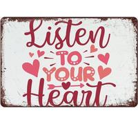 Écoutez Votre Cœur Plaques En Tôle Résistante Aux Intempéries Signe En Étain Avec Trous Percés Metal Tin Sign Pour Pub Garage Toilette Salle De Bain 20X30Cm