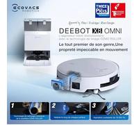 ECOVACS X8 OMNI Robot Aspirateur Laveur avec Station Tout-En-Un, Puissance 18000Pa, Nettoyage Automatique Instantané OZMO ROLLER, Lavage à l'Eau Chaude 75 ℃, Sechage à l'Air Chaude, Auto-Vidage, Blanc
