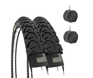 Ecovelò 2 pneus Noirs 12 1/2 x 1,75 x 2 1/4 (47-203) + Chambres à air en Caoutchouc pour vélo VTT Enfant, Unisexe, Adulte, Noir, Unique