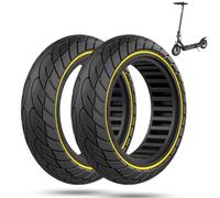ECOVELO 2 roues trottinette 10 x 2,125 pneus solides pour trottinette, pneus pleins, anti-crevaison de 10 pouces Tubeless (noir avec ligne jaune)