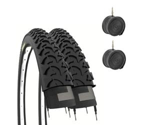 ECOVELO (54-559) - Lot de 2 pneus et de 2 Chambres à air pour vélo VTT, 26 x 1,95, Noir