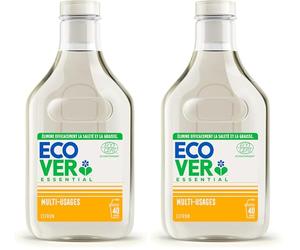 Ecover Essential Nettoyant Multi Surface, Nettoie et Élimine les Tâches tenaces, Parfum Citron, 40 Lavages (Lot de 2)