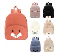 ECOVOYGGE Nom personnalisé Sac à dos de dessin animé ours en velours côtelé grande capacité Sac à dos brodé Nom, Renard orange., M