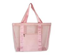 Ecowonder Sac de plage rose en maille avec poche zippée - Sac de natation léger pour les familles, la salle de sport et les voyages - Sac à jouets en filet sans sable