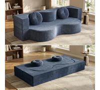 Ecoxsnz Canapé-lit pliable 2 en 1, 150 cm, canapé de sol et matelas de lit, mousse hautement élastique, housse amovible, avec 2 coussins ronds, pour salon, chambre d'amis et petits espaces
