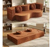 Ecoxsnz Canapé-lit pliable 2 en 1, 150 cm, canapé de sol et matelas de lit, mousse hautement élastique, housse amovible, avec 2 coussins ronds, pour salon, chambre d'amis et petits espaces