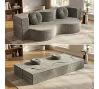 Ecoxsnz Canapé-lit pliable 2 en 1, 150 cm, canapé de sol et matelas de lit, mousse hautement élastique, housse amovible, avec 2 coussins ronds, pour salon, chambre d'amis et petits espaces
