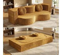 Ecoxsnz Canapé-lit pliable 2 en 1, canapé de sol et matelas de lit, mousse hautement élastique, housse amovible, avec 2 coussins ronds, pour salon, chambre d'amis et petits espaces