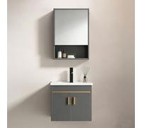 Ecoxsnz Meuble de salle de bain à suspendre avec lavabo en céramique, robinet et tuyau d'alimentation, 50 cm, gris (gris, 50 x 36 cm)