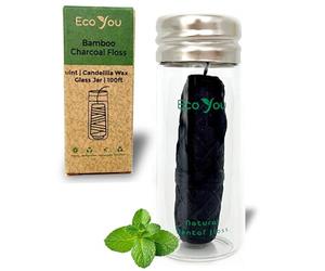 EcoYou Eco Floss | 1 recharge de fil dentaire au charbon + support en verre | Cire menthe et candelilla | Fil dentaire naturel, fil de charbon de bois, fil biodégradable, recharge de fil dentaire