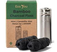 EcoYou Eco Floss | 2 recharges de fil dentaire au charbon + support de fil dentaire | Cire menthe et candelilla | Fil de bambou