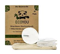 EcoYou - Lingettes Démaquillantes Lavables en Coton Biologique - Tampons Démaquillantes Réutilisables, En Coton, 10 PIÈCES, Soin du Visage pour Femmes, Avec Sac en Coton, Couleur : Blanc