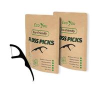 EcoYou Lot de 2 paquets de 100 cure-dents en charbon de bambou naturel aromatisé à la cire de candelilla et à la menthe respectueux de l'environnement, biodégradable, sans plastique, végétalien