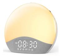 ecozy Réveil Lumineux Simulateur d'Aube, 17 Couleurs de Lumière, 26 Sons Apaisants, Snooze, 20 Niveaux de Luminosité, Bluetooth Sync