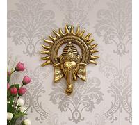 eCraftIndia Golden Lord Ganesh avec soleil décoratif en métal à suspendre pour décoration murale, festival, décoration d'intérieur, temple de la chambre Pooja et cadeau pour la famille, les amis, la