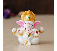 eCraftIndia Idole du Seigneur blanc Ganesh avec mukut doré, taille unique (MSGG638), blanc et doré