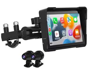 Écran 5" pour moto compatible CarPlay, Android Auto avec caméras avant et arrière [Lescars]