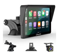 Écran Carplay Portable, Carpuride V3R sans il Airplay&Android Auto, écran Tactile HD 1080P 7 Pouces avec caméra de recul 720P réelle/BT 5.0/Mirror Link/Lecture USB/Puce de réduction du Bruit AUX