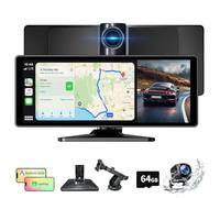 Ecran Carplay Voiture avec Carplay sans Fil Android Auto, 10.26 Pouces HD Ecran Tactile Radio de Voiture avec Caméras Avant et arrière, Navigation, Siri/G00gle Assistant Vocal, Bluetooth, FM, 64G TF