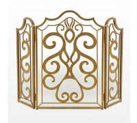 Écran de cheminée avec motifs exquis, 3 panneaux pare-feu, barrière anti-flamme, pare-étincelles en fer forgé massif