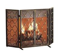 Écran de cheminée pliable en fer forgé fabriqué à la main - 132,1 cm - Pare-étincelles en bronze pour salon - Clôture décorative - Flamme ouverte durable