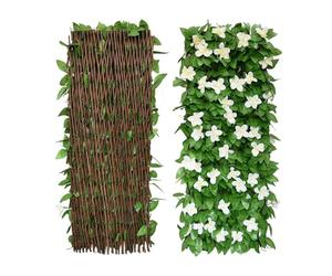 Écran de Feuillage Artificiel, Clôture Extensible d'Intimité pour Balcon, Terrasse, Extérieur, Panneau de Clôture Décoratif en Faux Lierre, Haies Artificielles 30x200cm - Étendu (1pcs, Fleurs Blanches