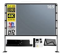 Écran de projecteur avec Support Gris Anti-lumière 84-120 Pouces, Plaque Fer Pliable, Double, Sac Transport Portable(84 inch)