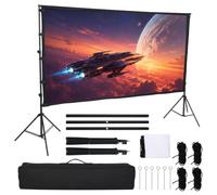 Écran de projection 120" avec trépied et sac de transport, effet de | Projection 4K HD, format 16:9, toile en soie de lait infroissable, ancrage au sol stable, design portable avec sac de