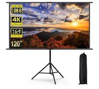 Écran de Projection 120 Pouces 4K Haute Définition, Écran Vidéoprojecteur, 16:9 Tissu en Maille de Lait Anti-Plis, Montable sur Pied et Mural, pour Home Cinéma en Intérieur et Extérieur