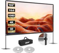Écran de Projection avec Support 100 Pouces, EMART Toile de Projection Portable 16:9 HD 4K Adapté Intérieur et Extérieur avec Sac Transport et Base Robuste, pour Le Jardin, Fêtes et Home Cinéma