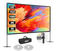 Écran de Projection avec Support 120 Pouces, EMART Toile de Projection Portable 16:9 HD 4K Adapté Intérieur et Extérieur avec Sac Transport et Base Robuste, pour Le Jardin, Fêtes et Home Cinéma
