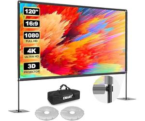 Écran de Projection avec Support 120 Pouces, EMART Toile de Projection Portable 16:9 HD 4K Adapté Intérieur et Extérieur avec Sac Transport et Base Robuste, pour Le Jardin, Fêtes et Home Cinéma
