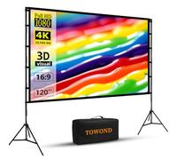 Écran de Projection avec Support,Towond 120 Pouces portatif intérieur extérieur Ecran videoprojecteur arrière Avant 16:9 HD Jardin Pliable avec Sac de Transport écrans de Projection TV et Home Cinema