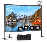 Écran de Projection Extérieur sur Pied LEORFI 120 Pouces Portable - Support Renforcé, Toile HD 4K 16:9 sans Plis - Projection Avant/Arrière - Sac de Transport Inclus pour Cinéma Maison Jardin