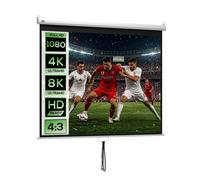 HOMCOM Écran de Projection 100" 4:3 HD 4K, Écran Videoprojecteur avec Boîtier en Métal, Hauteur Réglable Manuellement, pour Cinéma Maison, Bureau, Voyage, 203 x 152 cm, Blanc