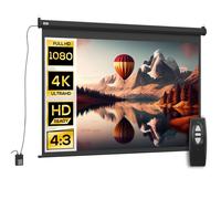 HOMCOM Écran vidéoprojecteur 84 Pouces, 4:3 4K HD écran de Projection motorisé et électrique, écran de Projection TV et Home cinéma, Montage Mural ou Plafond, Panneau de Commande et télécommande