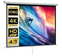 Écran de projection - HOMCOM - 84 pouces, 4:3 4K HD - pour home cinéma - fixation mur ou plafond - 181l x 8P x 138H cm, blanc